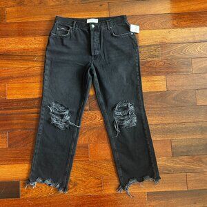 NWT FREE PEOPLE  We the Free Black Distressed Cropped Women's Jeans Size 30